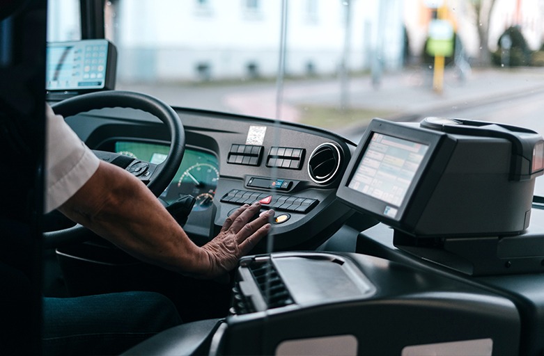 Cockpit of Bus with ADAS that helps eliminating blind spots